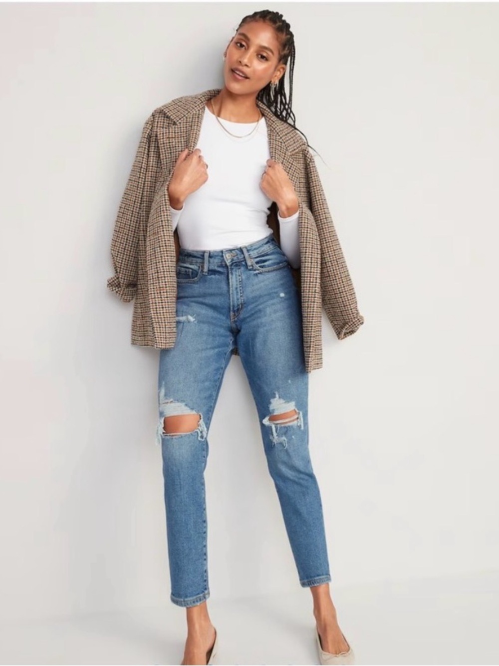Old Navy High Rise Curvy OG Straight Leg Denim Distressed Jeans Size 6 Petite